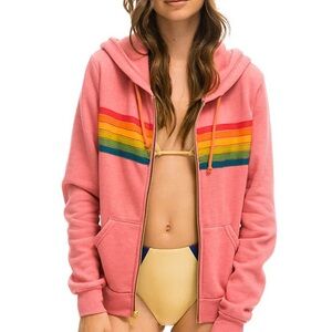 Aviator Nation Coral rainbow stripe zip up